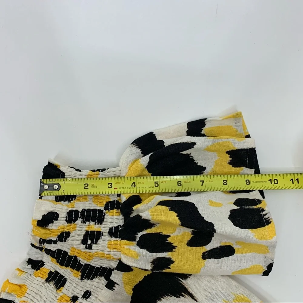 Who What Wear Linen Graphic Cat Smocked Off The Shoulder Short Sleeve Blouse Nwt - Picture 16 of 16